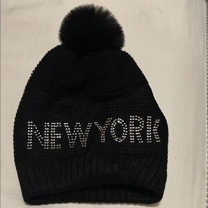 Black Knit Beanie with Pom Pom